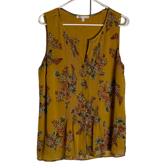 DR2 Floral Print Sleeveless Blouse Top, Women’s Size M, Mustard Yellow - Picture 1 of 8